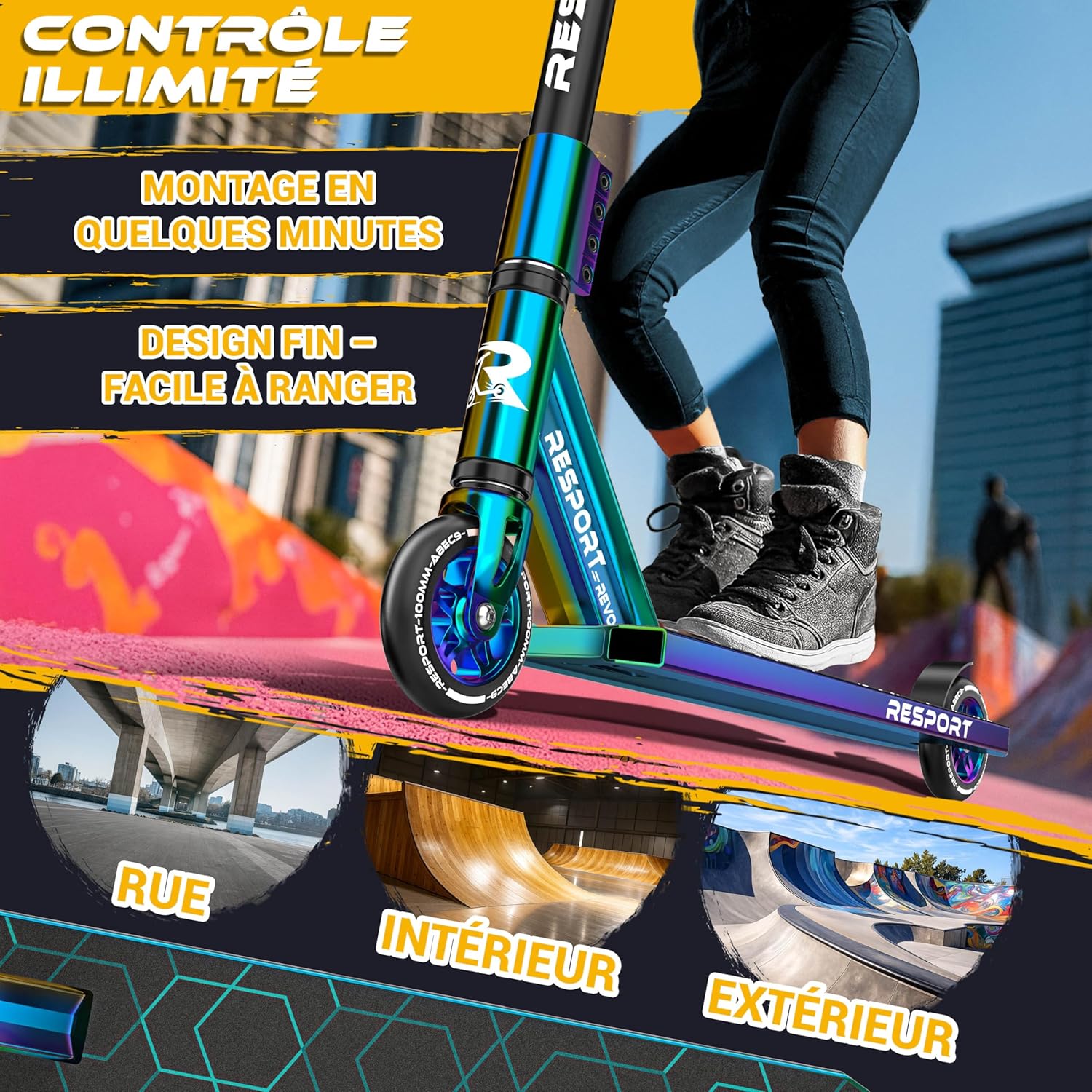 Thumbnail 3 de RE:SPORT Trottinette Stunt Revo – freestyle pour tous les niveaux (100 mm, barre en Y, ABEC 9)