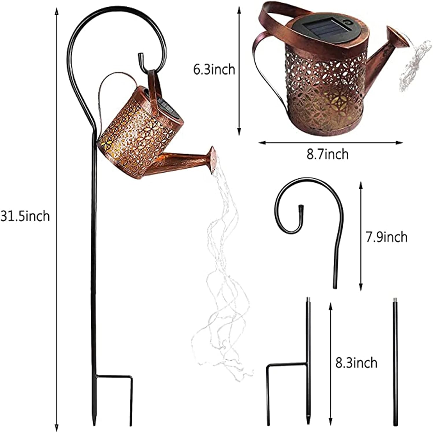 Detalle de Neioaas Solar Watering Can Lights – LED solar lantern string lights for outdoor garden decor (IP65, 36 LEDs, replaceable battery)