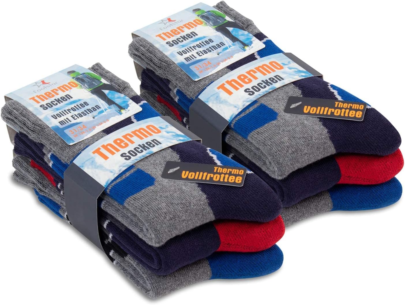 Detalle de Footstar Children's Thermal Socks, 6 Pairs, Full-Terry Winter Socks