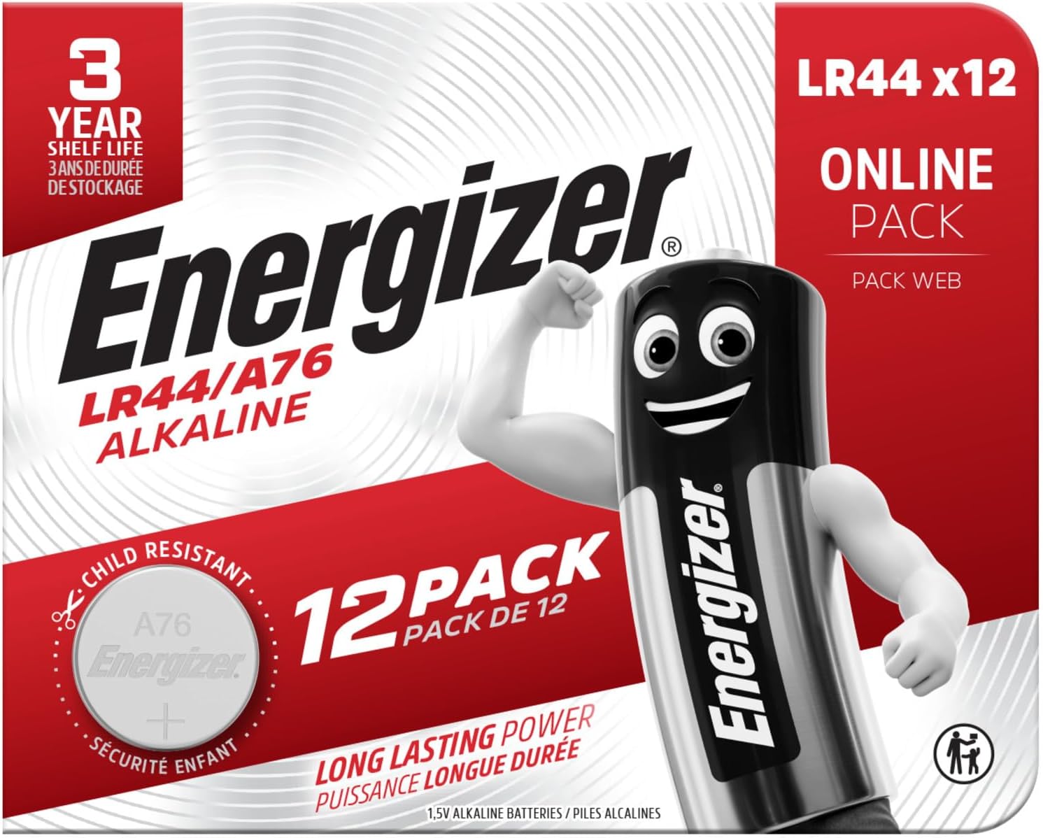 Detalle 2 de Energizer LR44/A76 alkaline-knoopcelbatterijen, 12 stuks, 1,5 V
