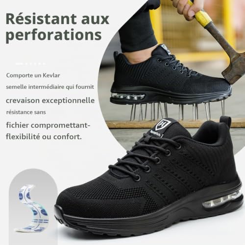 Detalle 1 de Nasogetch Chaussures de Sécurité – Confort léger et protection embout acier Noir EU 38