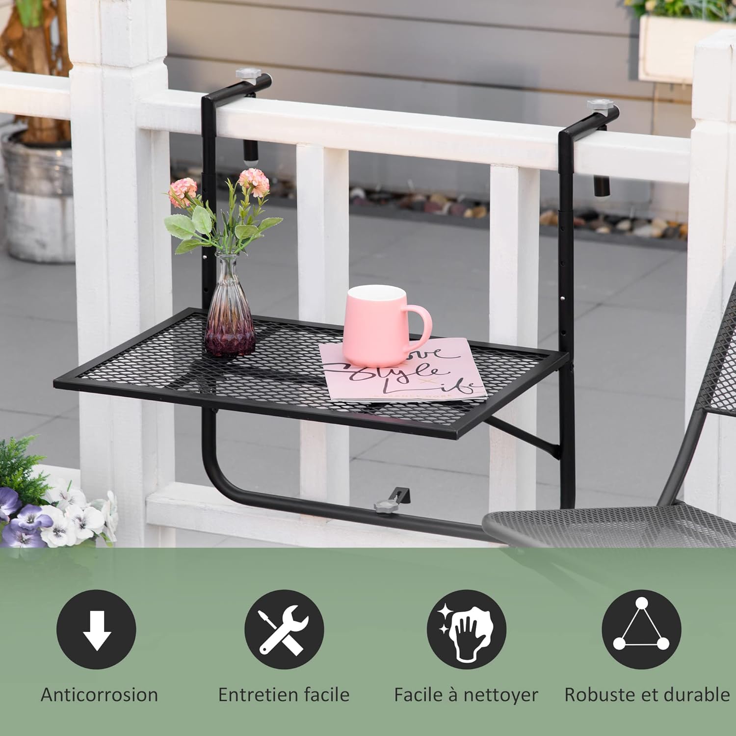 Thumbnail 6 de Outsunny Table de Balcon Suspendue