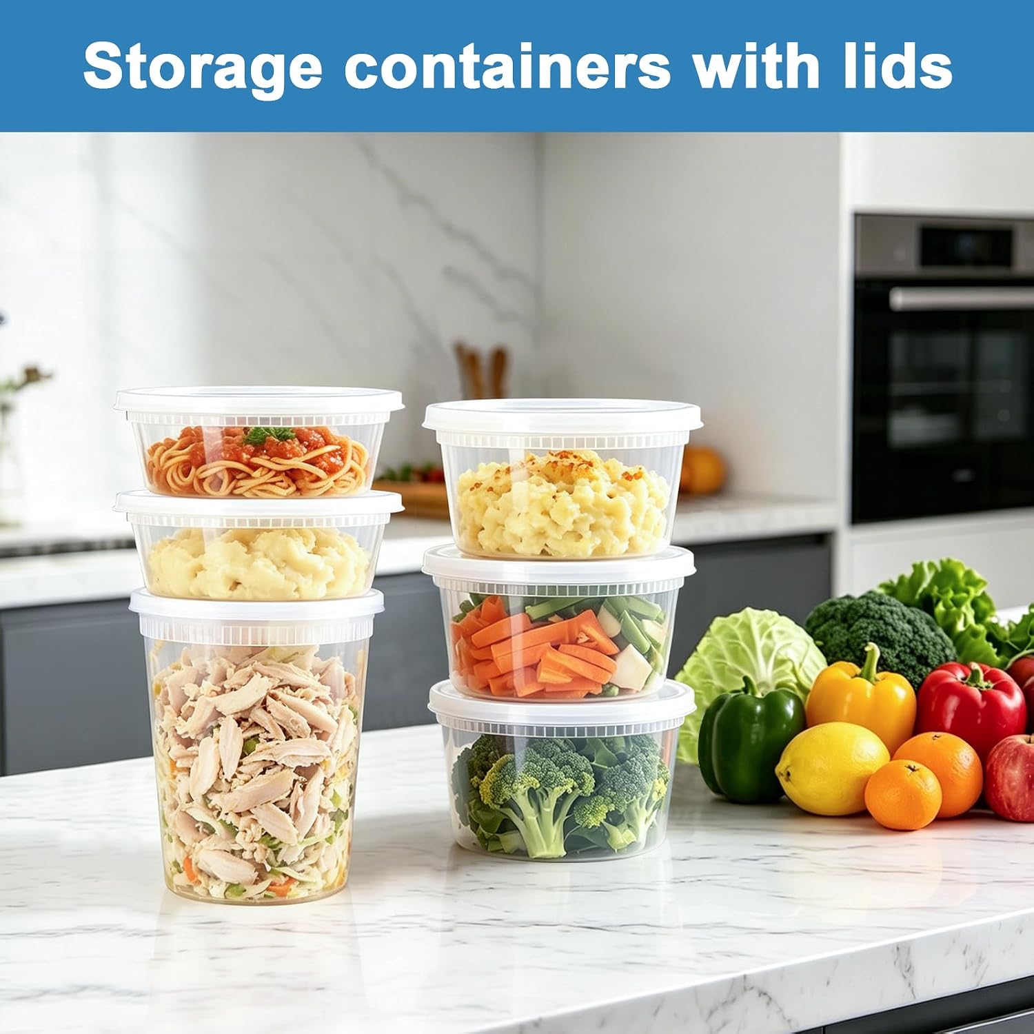 Detalle de Lamosi 60-Piece Deli Container Set, 8/16/32 oz, BPA-Free with Lids