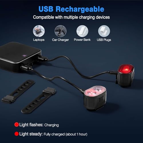 Detalle de Blendura Luces de Bicicleta Delantera y Trasera con 4+6 Modos, USB Recargable e IPX4