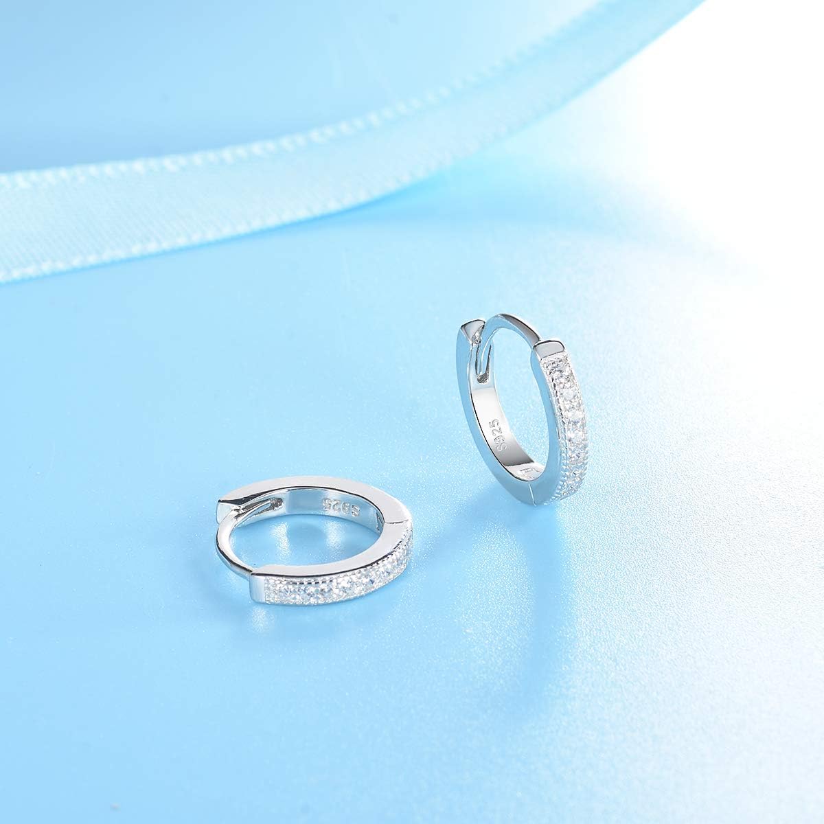 Thumbnail 2 de Shuxin 925 Sterling Silber Creolen mit Zirkonia (13 mm) – kleine Schlafen-Creolen im Schmuckgeschenkbox-Set