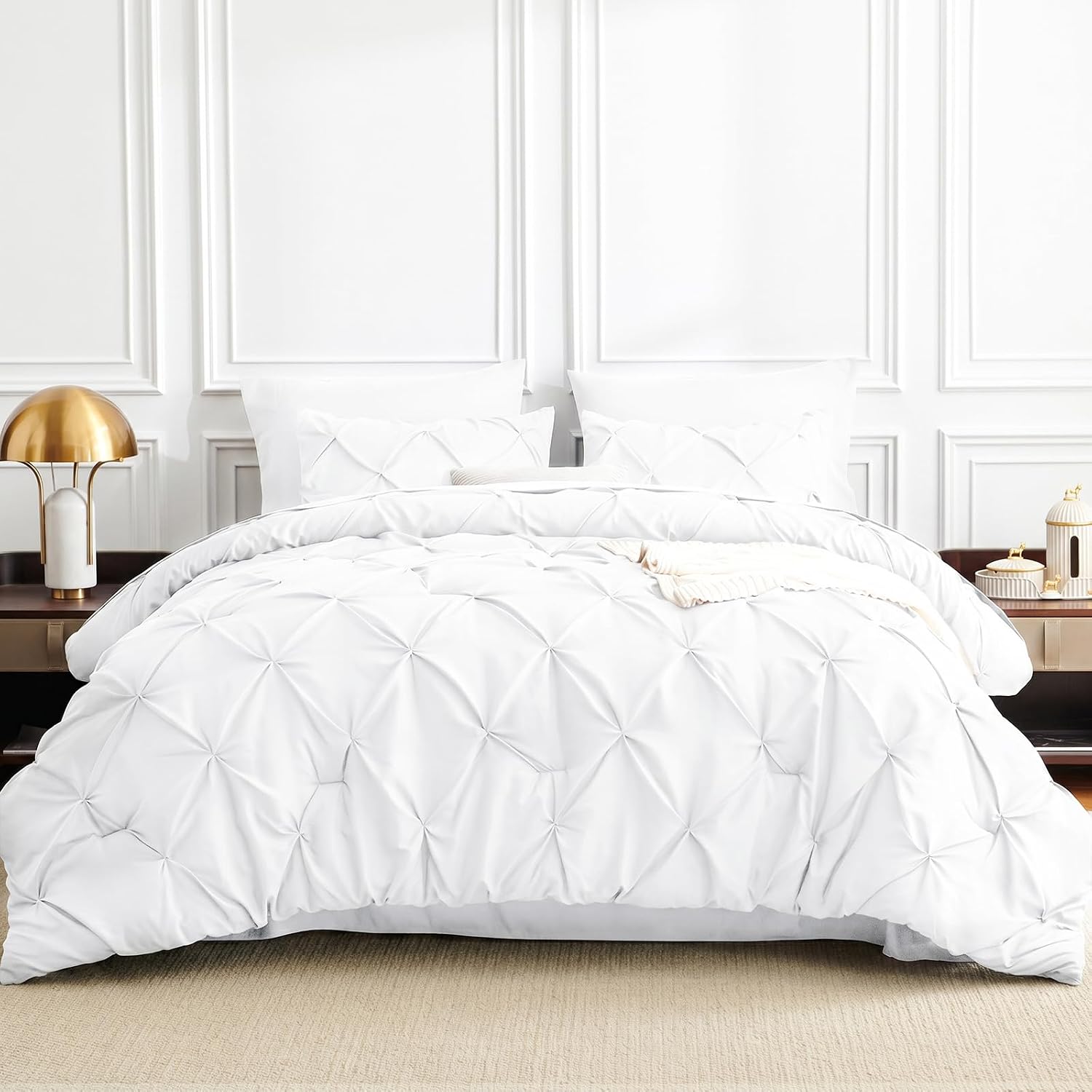 Thumbnail 1 de CozyLux CLUS22G2W1TW Twin Comforter Set, White 5-Piece Pintuck Bed-in-a-Bag