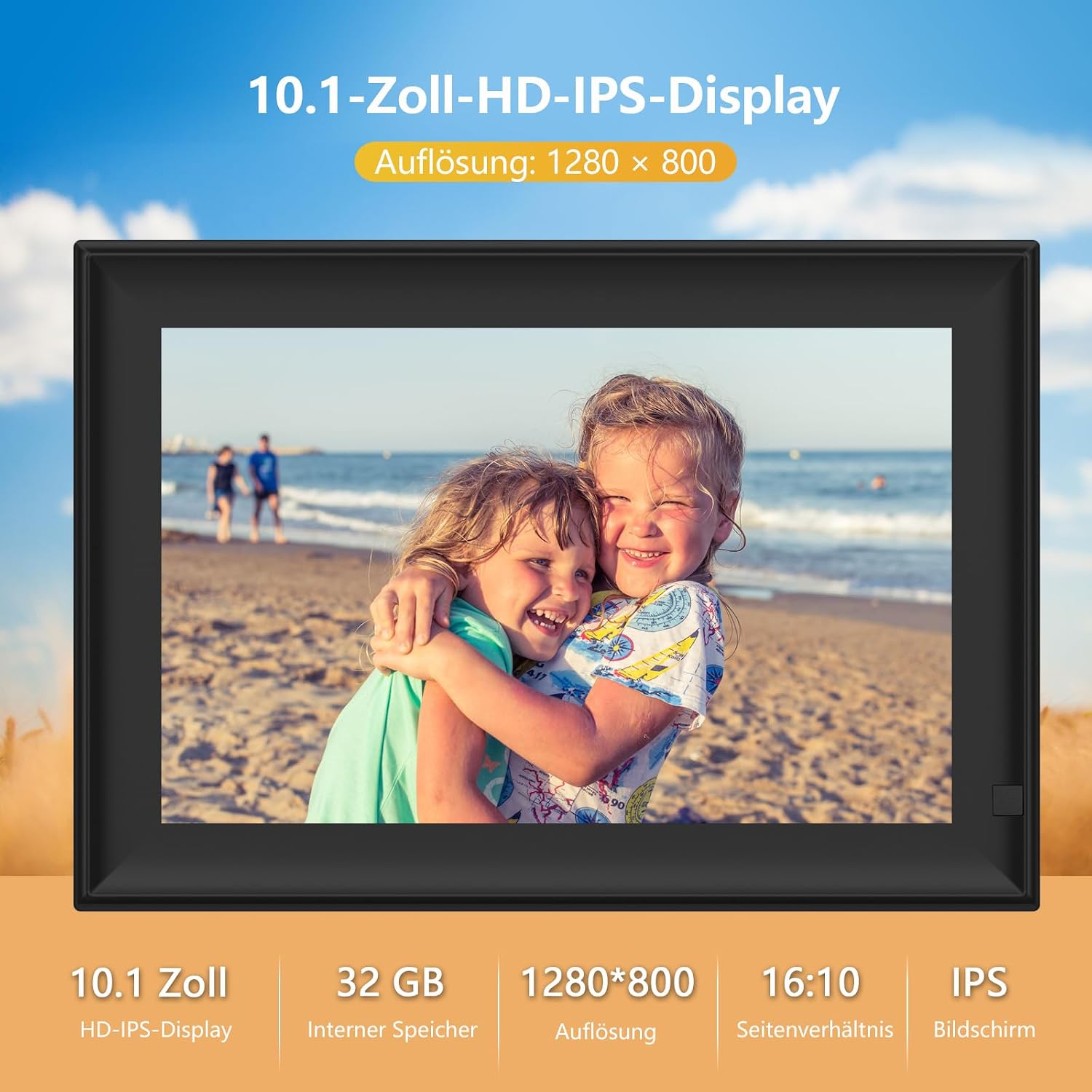 Detalle de Frameo Cornice Fotografica Digitale WiFi da 10,1” dxmart con touchscreen e rotazione automatica