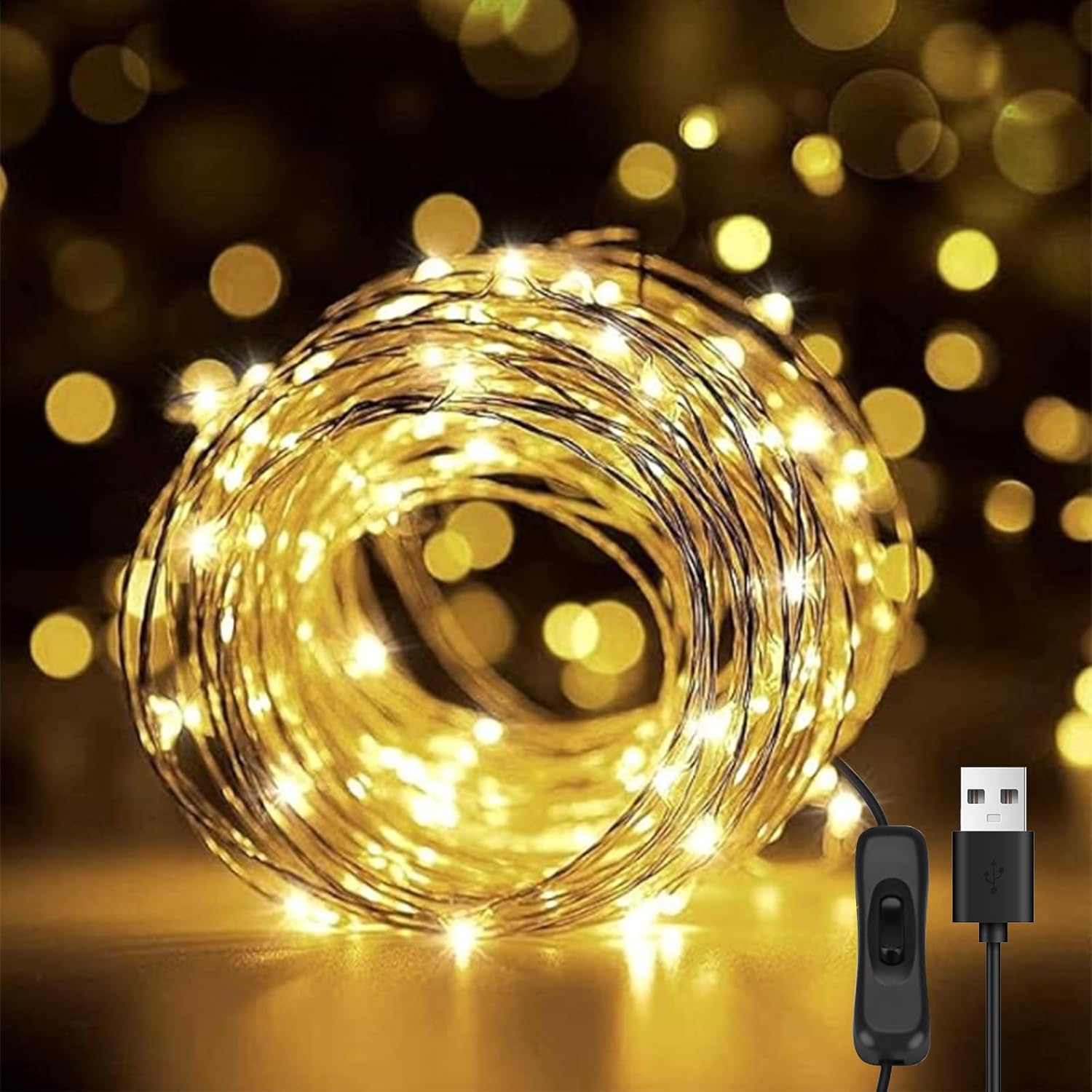 Hoteril Luci Albero di Natale, Luci da Esterno USB 12 m con Interruttore – LED 2700K