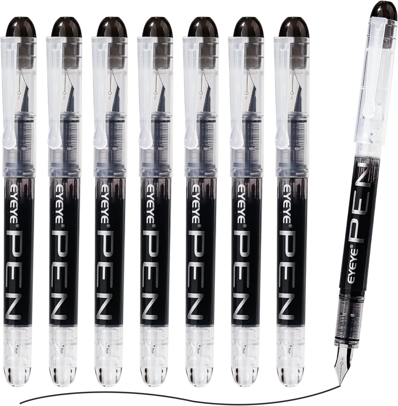 Detalle de EYEYE FP21EF Fountain Pens, Fine 0.5 mm Nib, Clear Barrel, 8-Pack