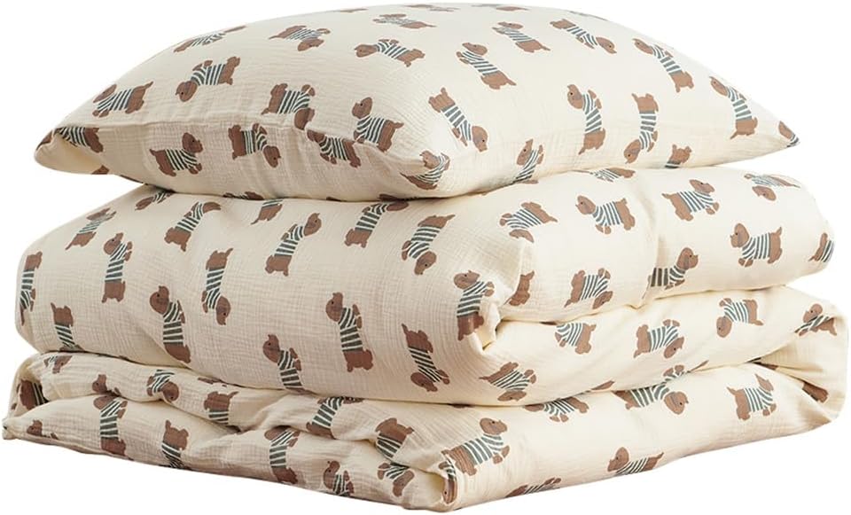 Thumbnail 6 de AShanlan Kinderbettwäsche 100x135 aus Musselin-Baumwolle (Oeko-TEX), inkl. Kissenbezug 40x60 – Dackel Braun