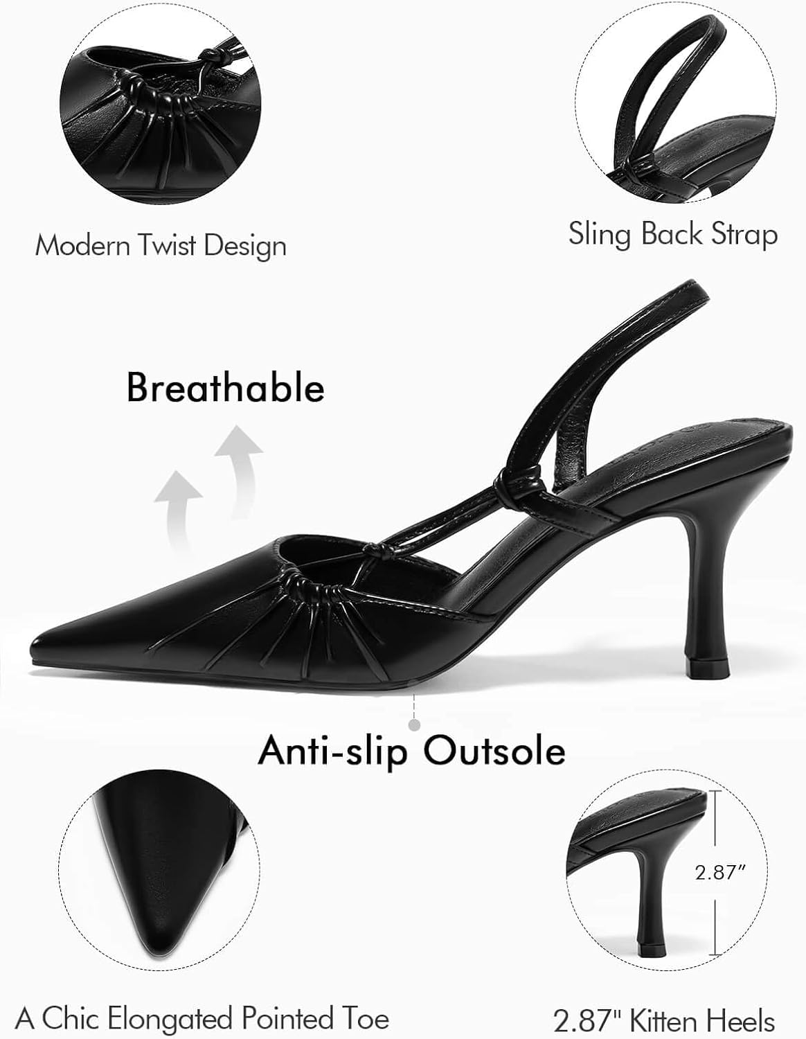 Detalle 2 de Coutgo Slingback Kitten Heels 3-inch 👠