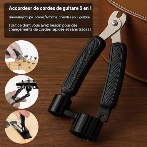 Detalle de DINGSEN Kit Nettoyage pour Guitare, 7 pièces – Nettoyant, Huile, Cire, Coupe-cordes 3-en-1 et Chiffon Microfibre