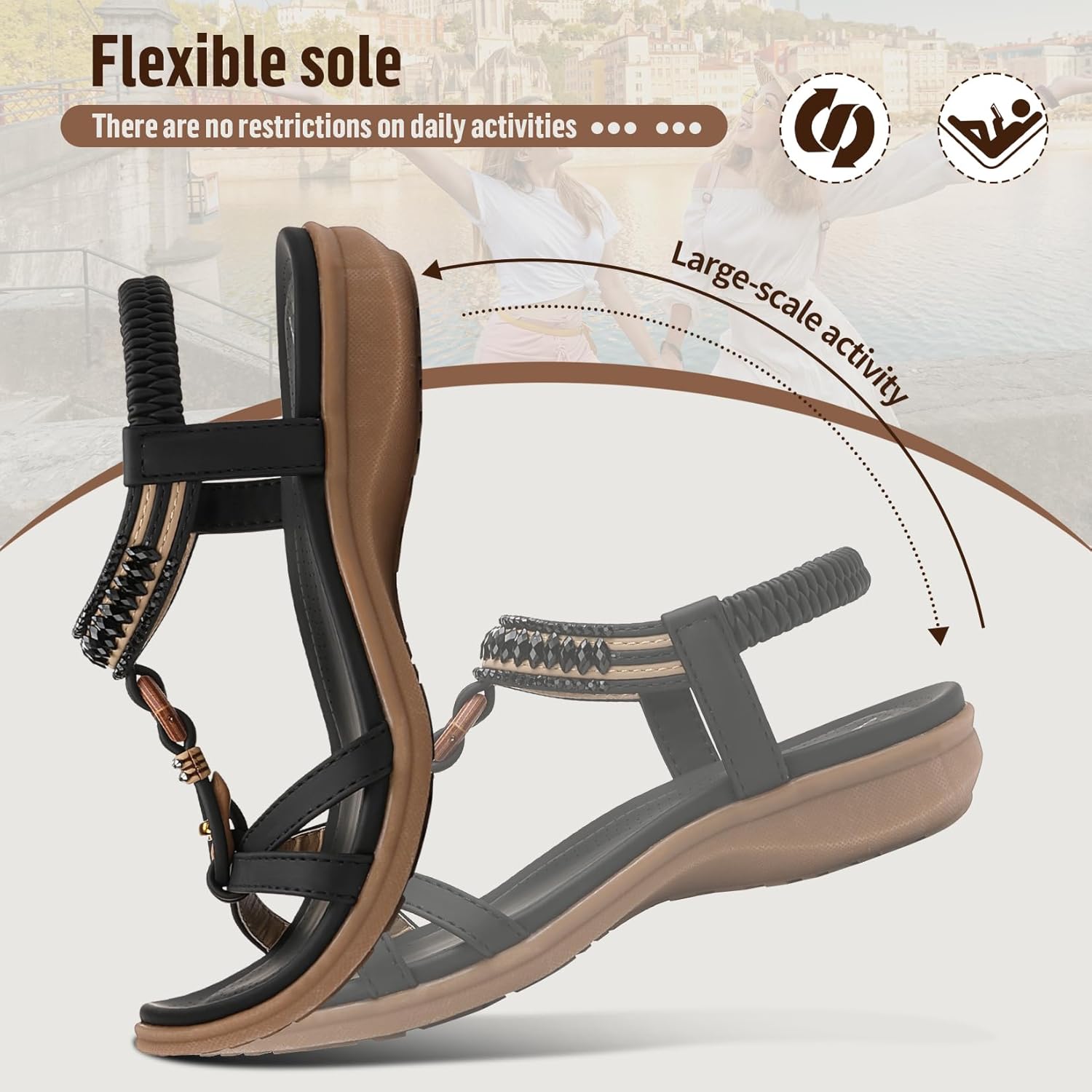 Thumbnail 2 de Littleplum Damen-Sandalen mit Strass und Kristallschmuck – flache Slip-On Sandaletten für den Sommer