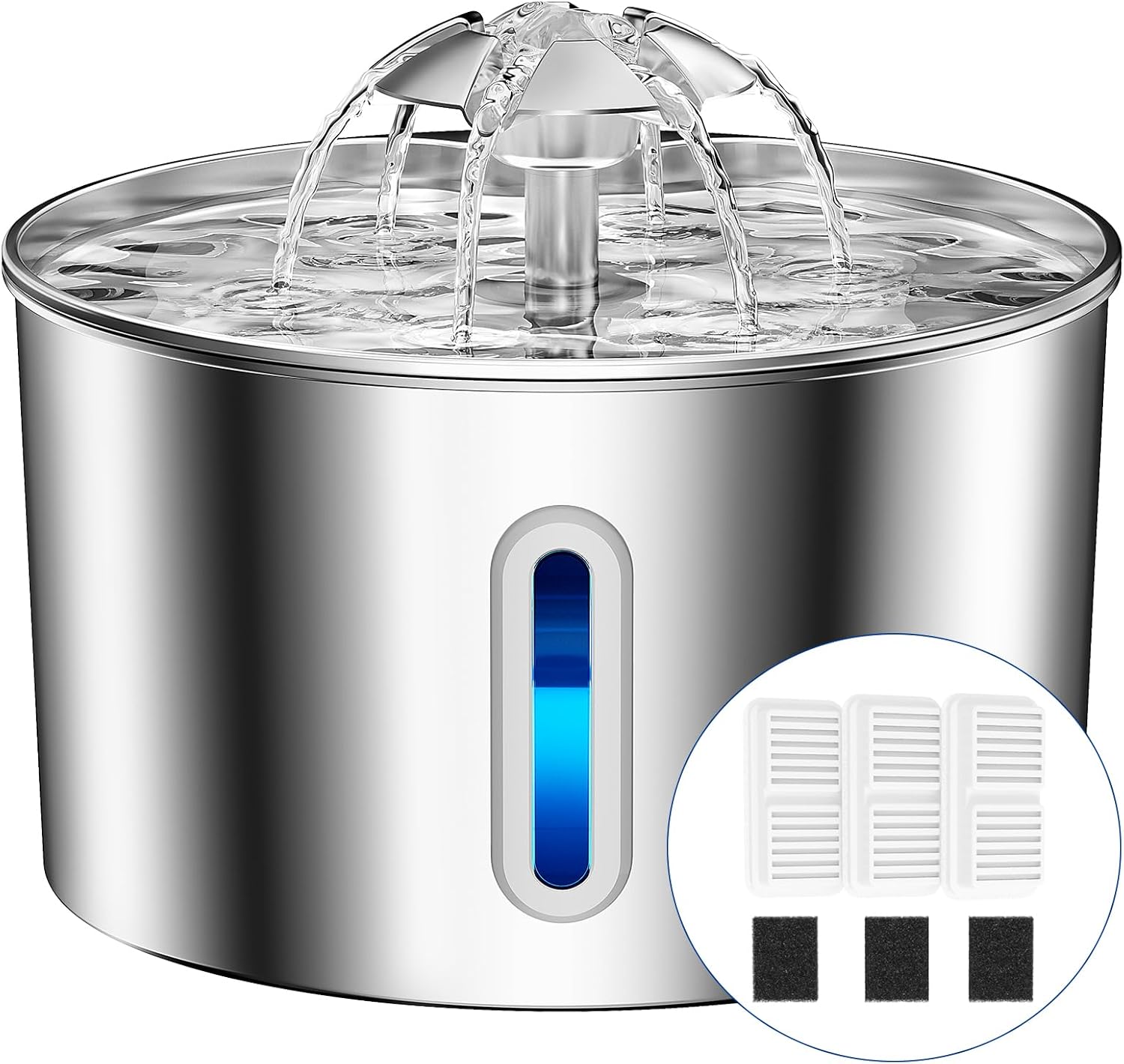 Detalle de BalimoPet 74oz/2.2L Stainless Steel Flower Cat Water Fountain with Triple-Filter System (USB powered)