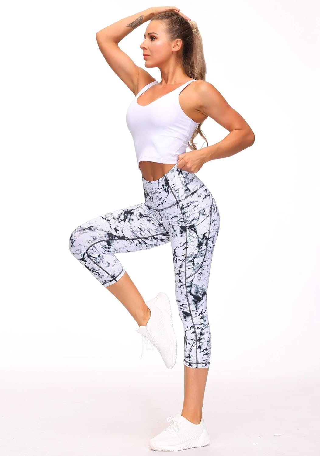 Thumbnail 4 de THE GYM PEOPLE Women's High Waist Capri 3/4 Length Yoga Leggings with Pockets