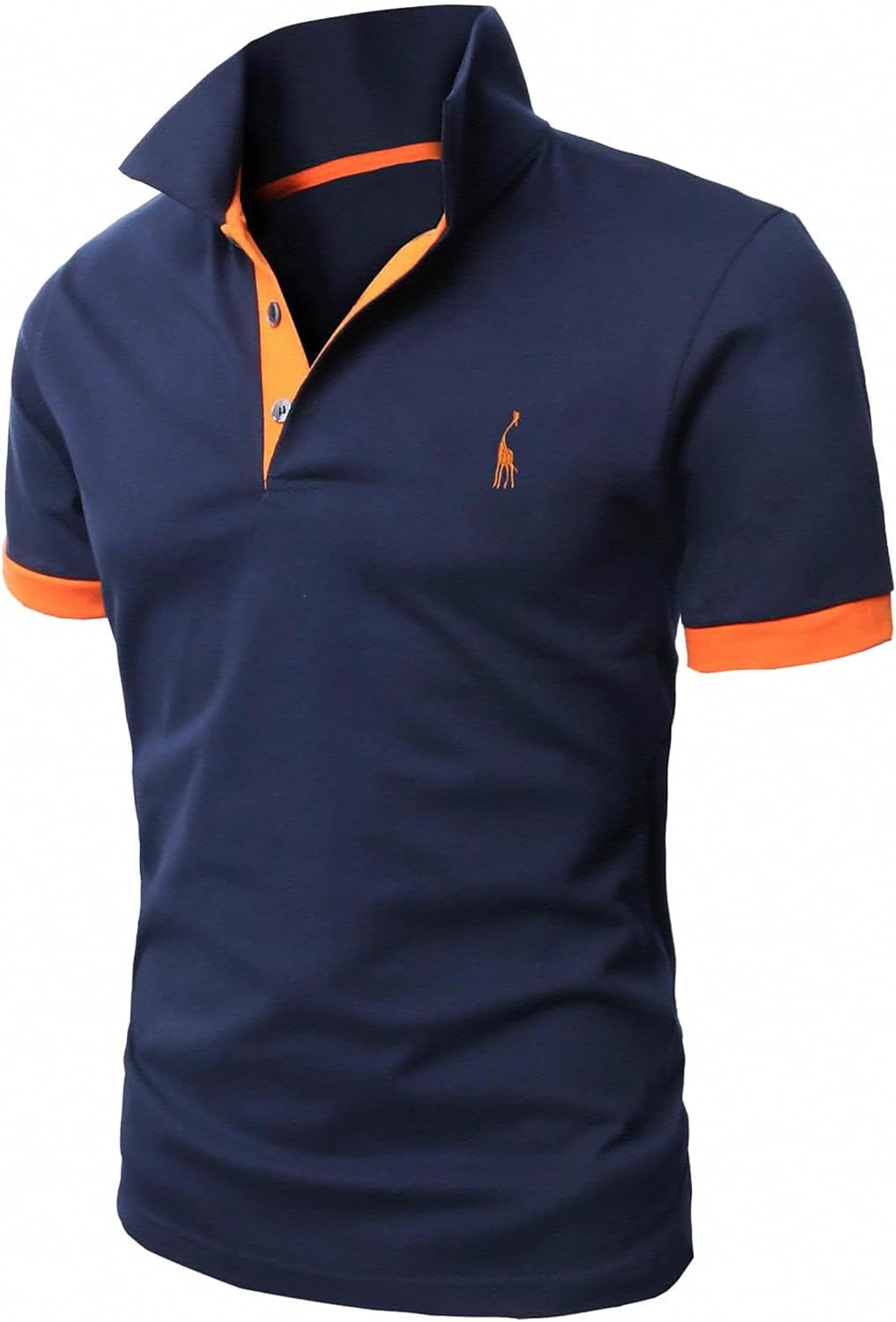Detalle de GLESTORE Herren Poloshirt mit Giraffenstickerei – Kurzarm, Baumwolle-Elastan, ideal für Sommer & Golf