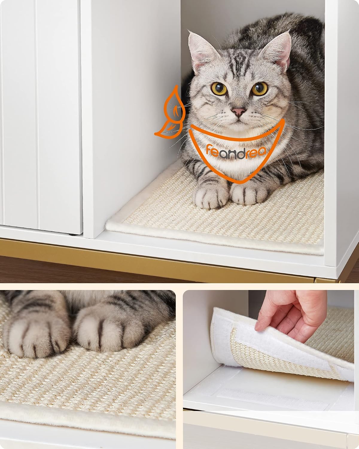 Detalle de Feandrea Bryan Collection PCL007W01 Cat Litter Box Enclosure, Cloud White and Pale Gold