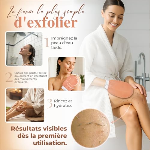 Detalle de Gant Exfoliant Corps pour la Douche en viscose 100% naturelle – L'Exfose, lot de 2