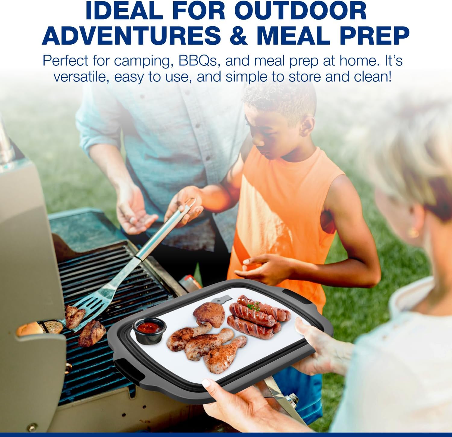Detalle 2 de 2-Pack XL Collapsible BBQ Prep Tub with Built-In Cutting Board, Lid & Strainer: Marinate, Drain & Prep