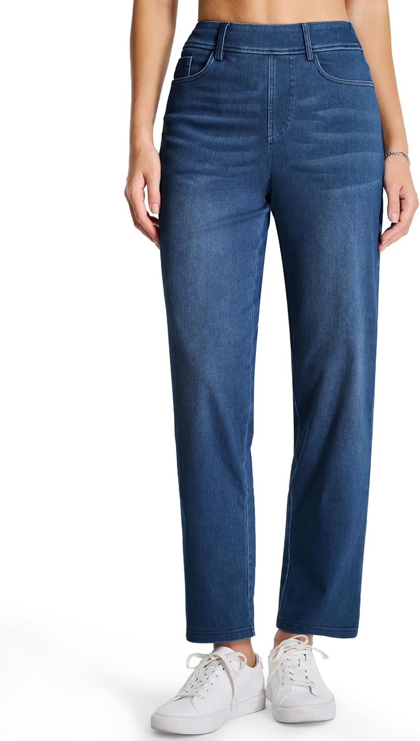 Detalle de THE GYM PEOPLE Women's Straight Leg Pull-On Jeans, Stretch Denim, 4 Pockets