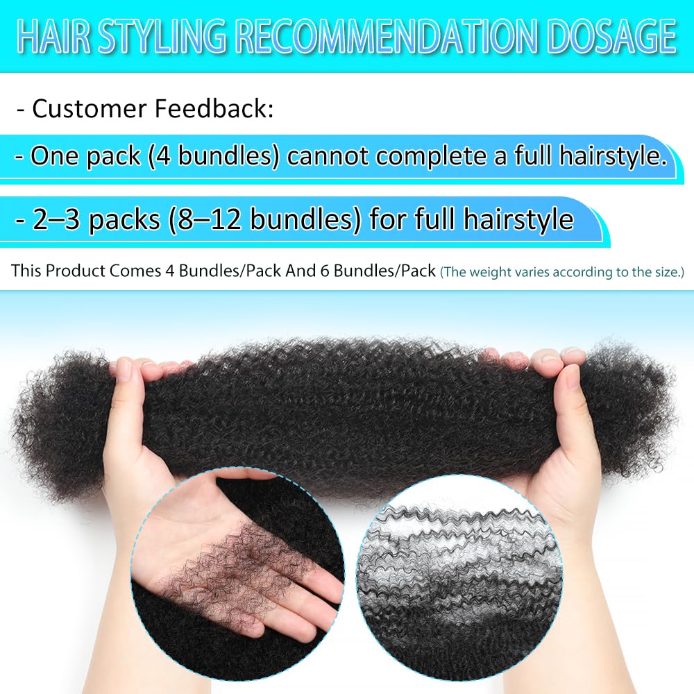 Detalle de Renyarch Afro Kinkys Bulk Human Hair (16 inch, 4 bundles) for Spring Twists, Loc Repairs, and Braids