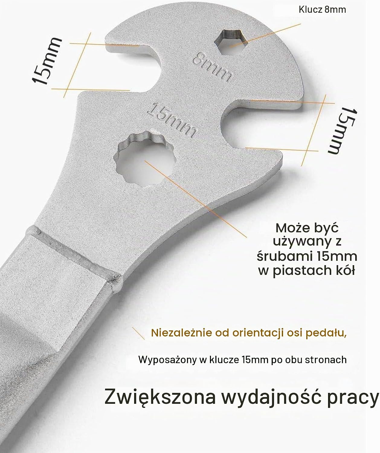 Detalle de GEWAGE klucz do pedałów rowerowych 15 mm ze stali stopowej