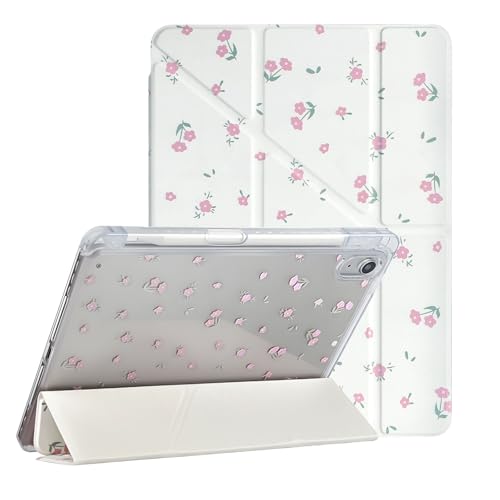 Detalle de Fycyko Étui iPad 11'' (11e Génération, 2022/2025) – design floral, coque TPU souple et porte-stylo, effet camouflage léger