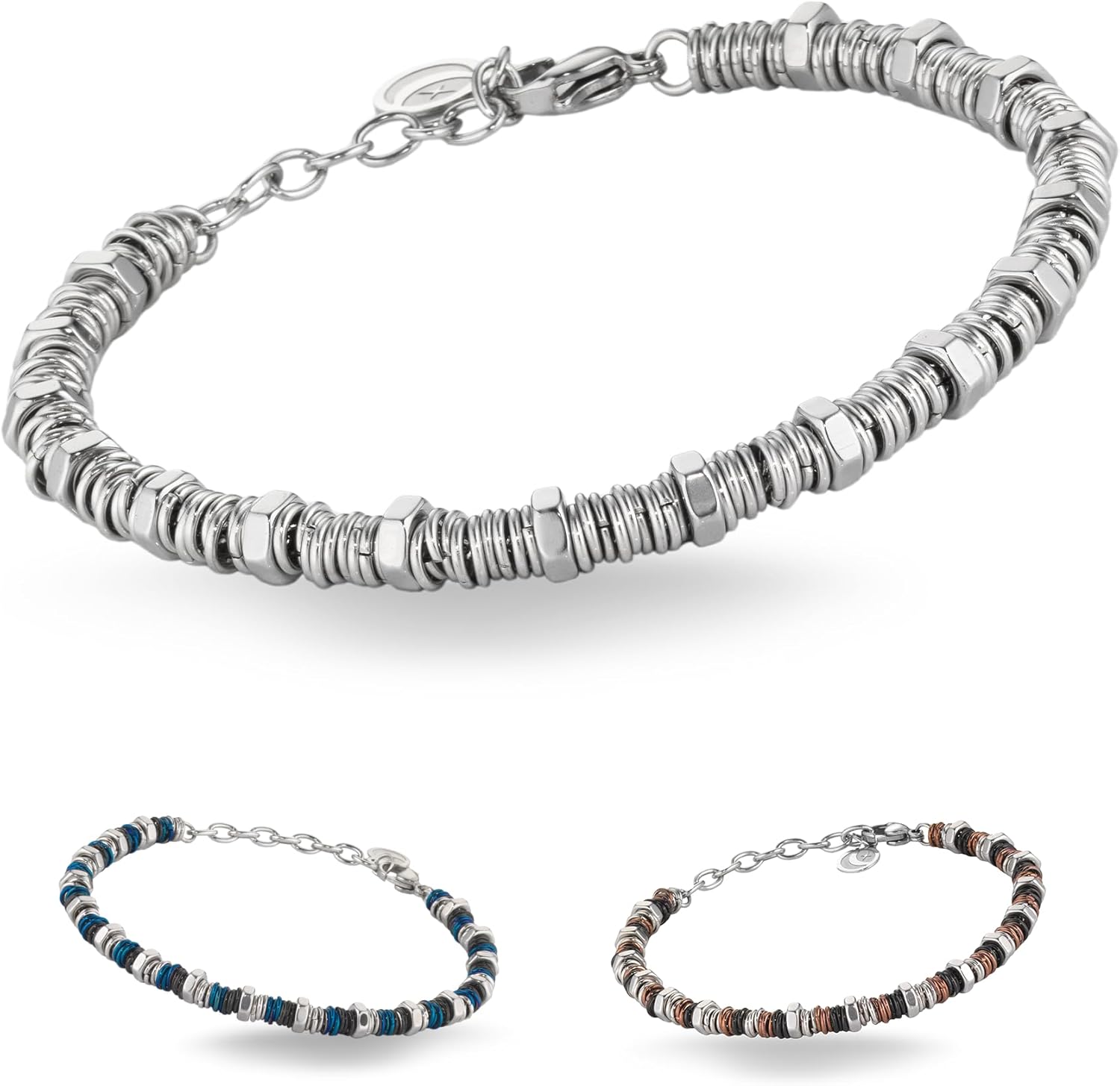 Detalle de inSCINTILLE Bracciale Uomo Acciaio Rondelle e Bulloni – Regolabile 18-22 cm, Confezione Regalo Inclusa