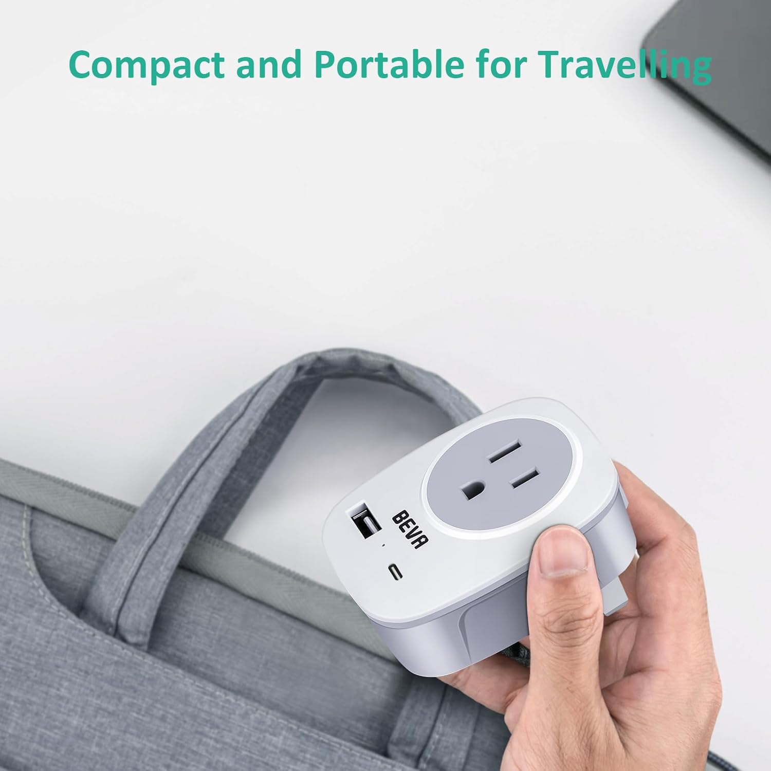 Detalle 2 de US to UK Plug Adapter with 2 USB Ports – BEVA 2/3 Pin USA to 3 Pin UK Travel Adaptor