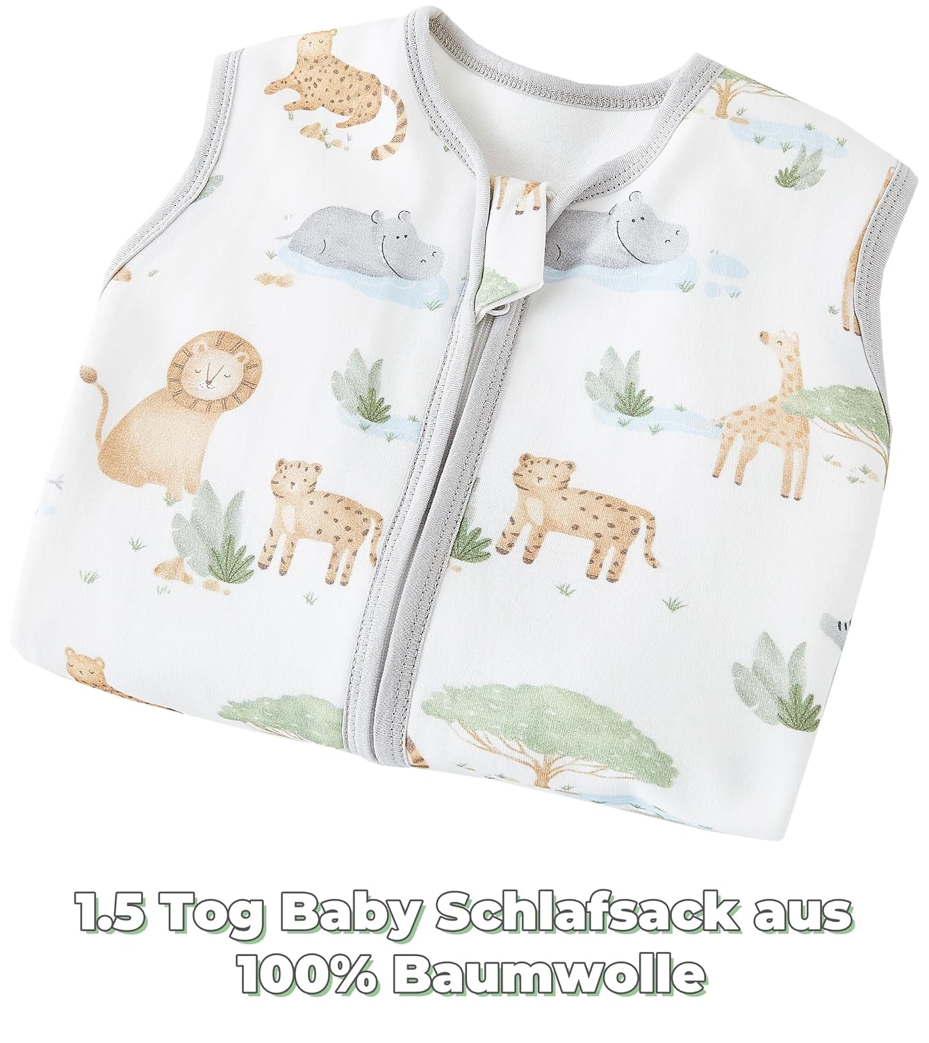 Detalle 2 de Chilsuessy Baby-Schlafsack mit Füßen im 2er-Set, 1,5 Tog – 100% Baumwolle (105–120 cm)