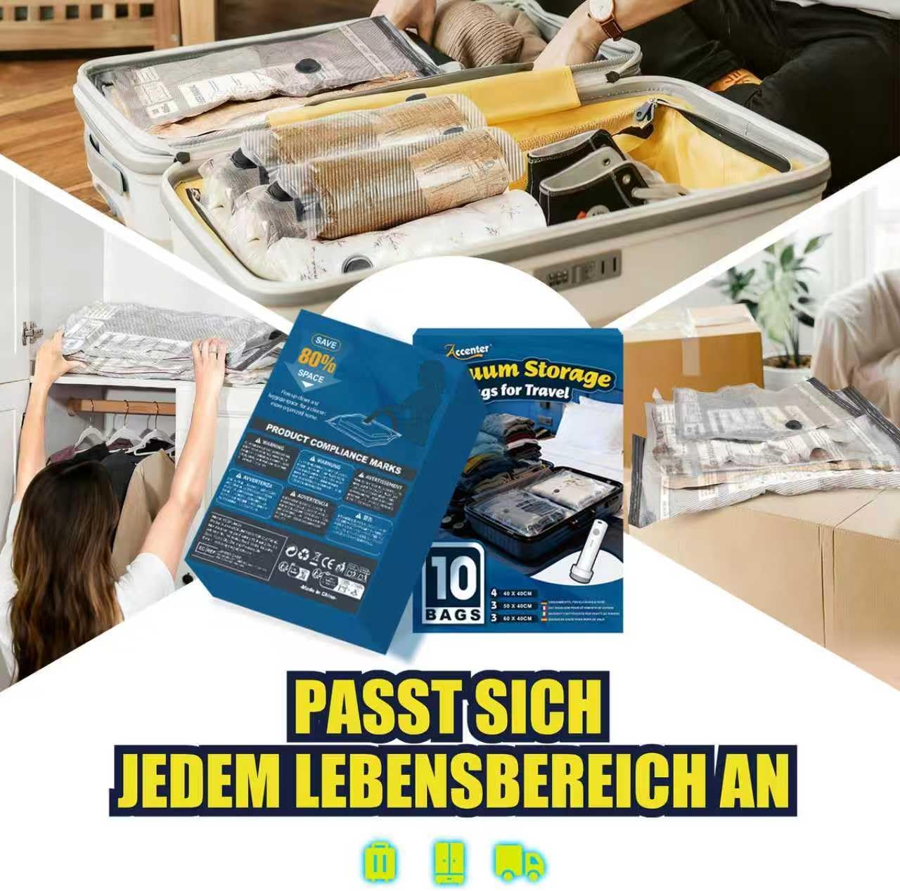 Thumbnail 6 de Accenter Vakuumbeutel für Kleidung mit elektrischer Pumpe (Set mit 10 Teilen, 3 Größen)