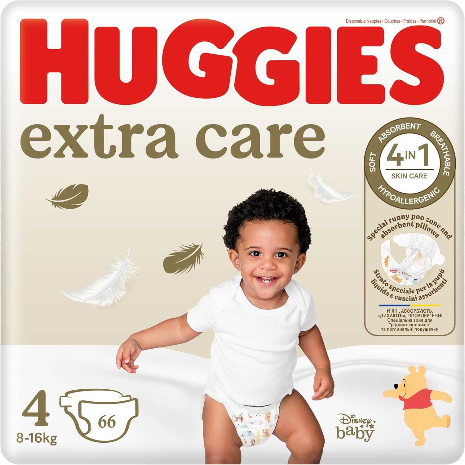 Detalle de Huggies Extra Care Pannolini Taglia 4 (8-16 Kg) – 66 pezzi, Ultra assorbenti e indicatore di cambio