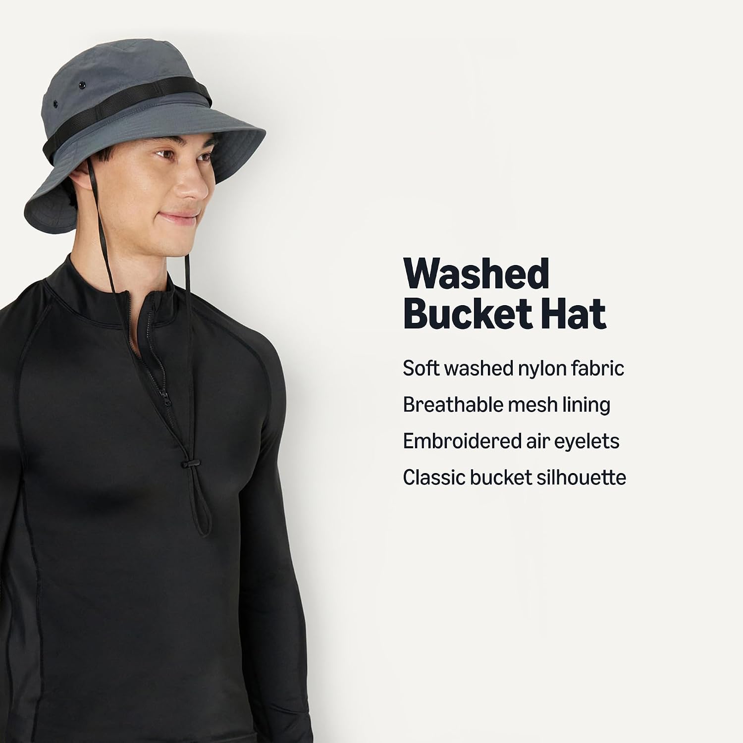 Detalle 2 de Amazon Essentials Men's Washed Nylon Outdoor Wide Brim Sun Bucket Hat