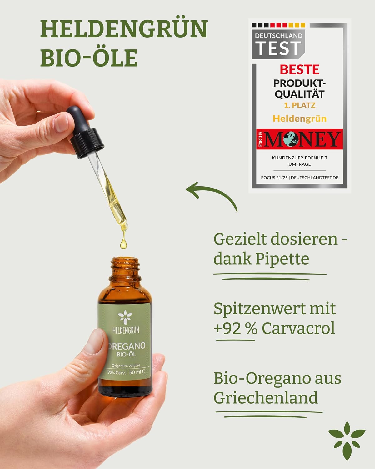 Thumbnail 6 de Heldengrün® BIO Oregano Öl 50 ml mit +92% Carvacrol (fürs Einnehmen, Ecocert-biozertifiziert)