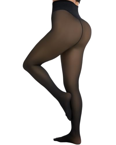 Detalle de Tyusatu Fleece-Lined Thermal Tights with V-Shaped Waist and Sheer Finish
