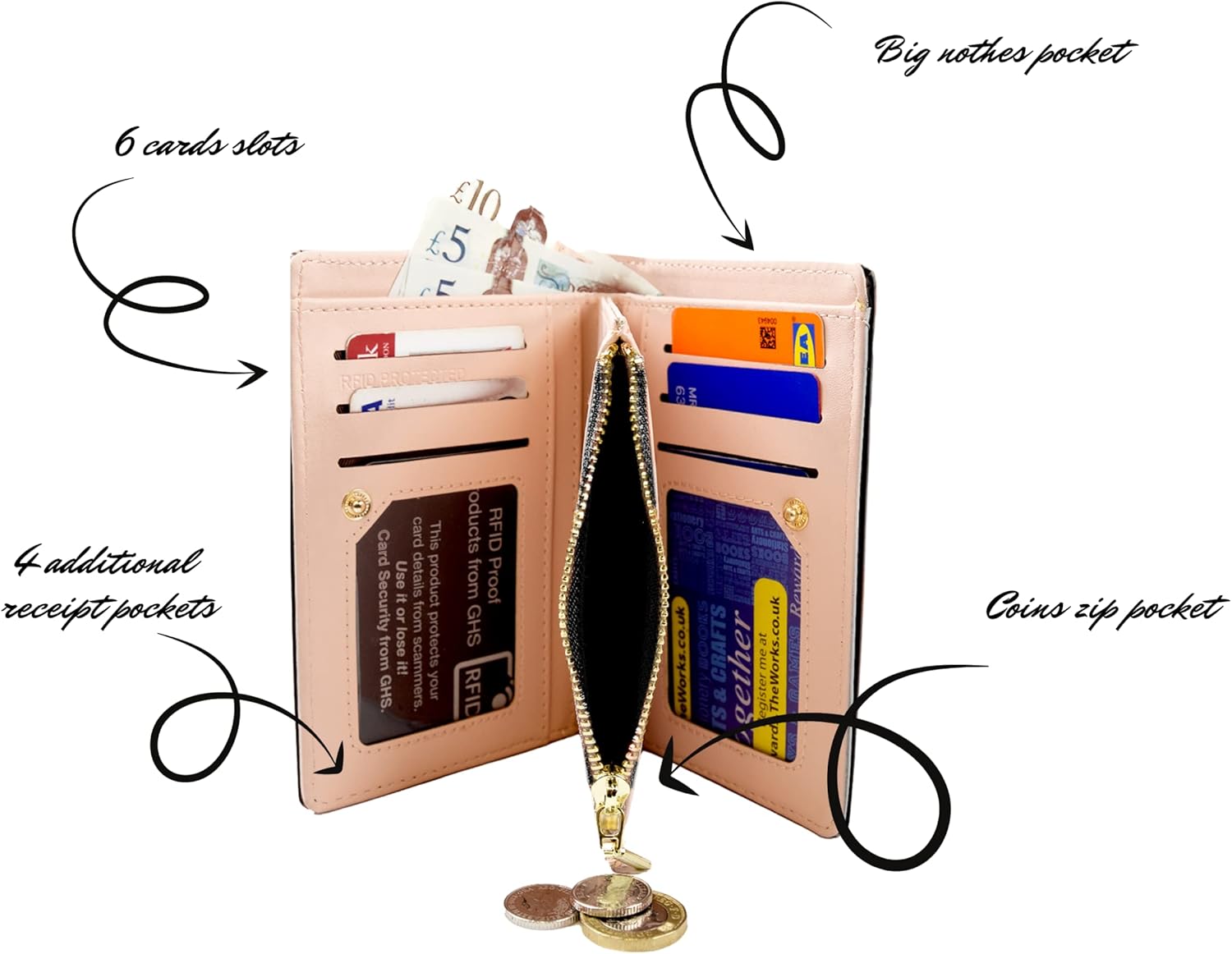 Thumbnail 2 de Woodland Leathers women’s RFID wallet with decorative heart pattern (dusky pink)