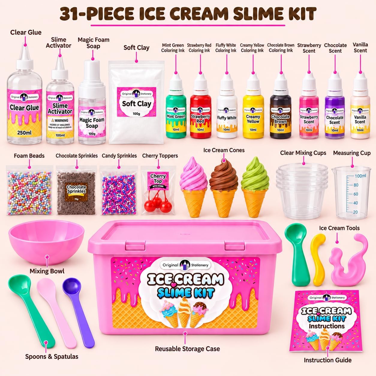 Thumbnail 3 de Original Stationery ICOS-000058 Ice Cream Slime Kit, 31-Piece DIY Set
