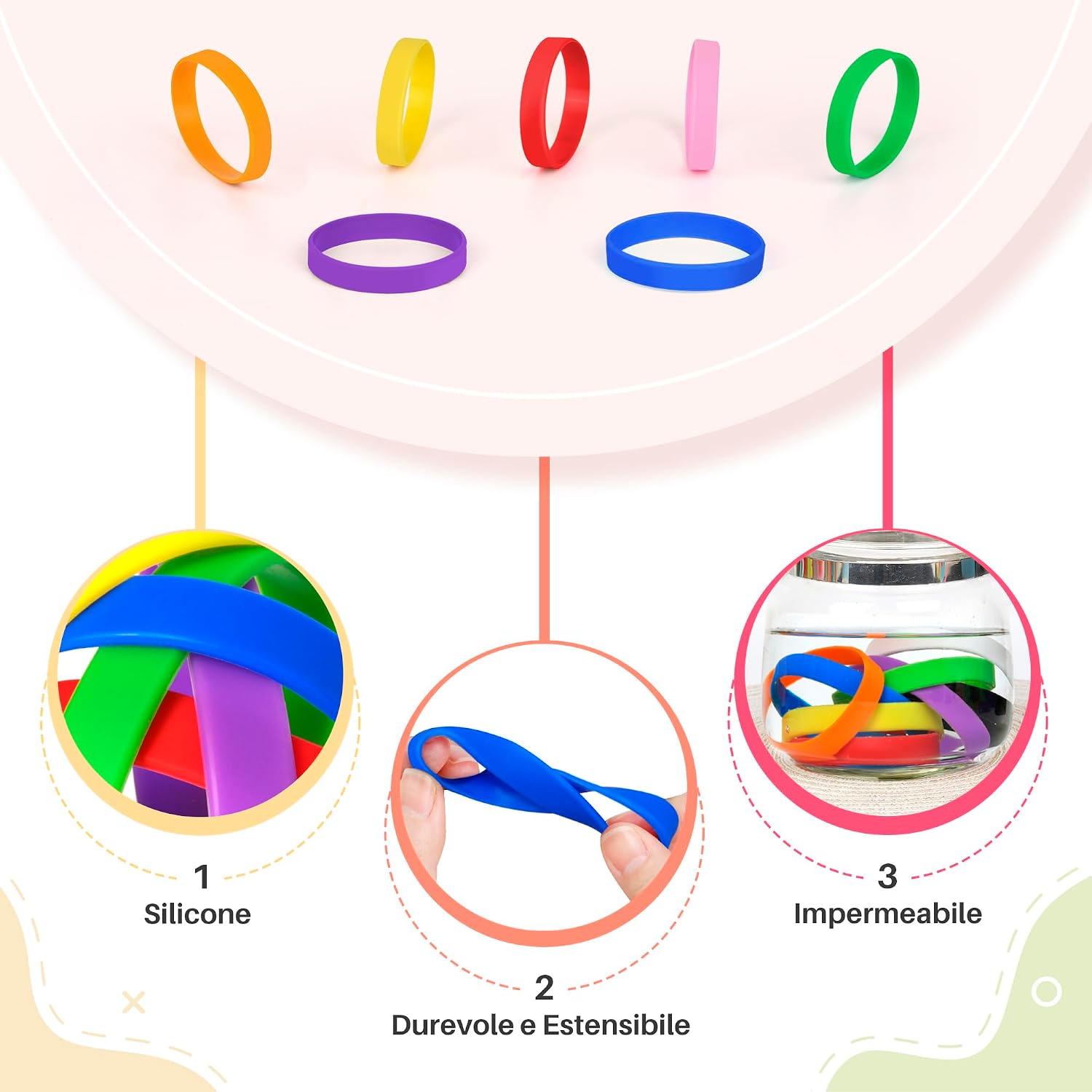 Detalle 2 de LVNRIDS 200 PCS Silicone Wristbands: Coloured Rubber Bracelets for Events and Promotions