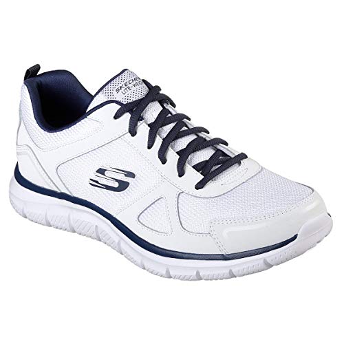 Detalle de Skechers Track Scloric para hombre – White Leather Mesh Pu Navy Trim, 42.5 EU