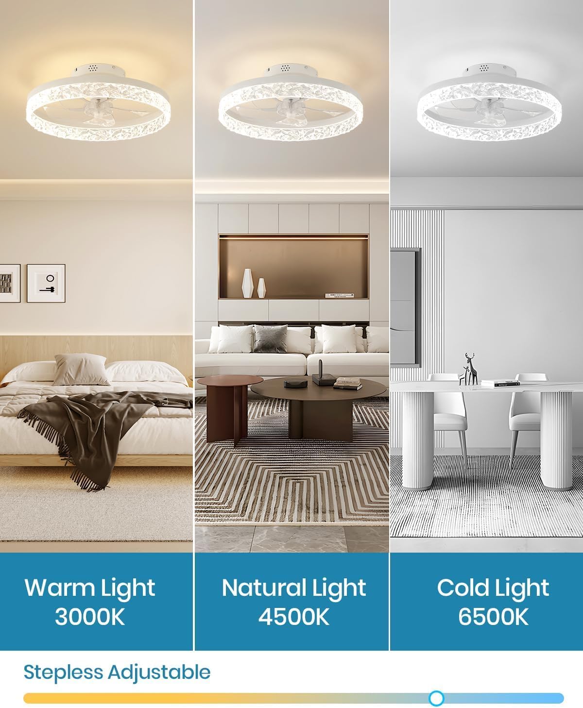 Thumbnail 1 de Modern ceiling fan with light, 30" low profile flush mount fandelier with remote & app control