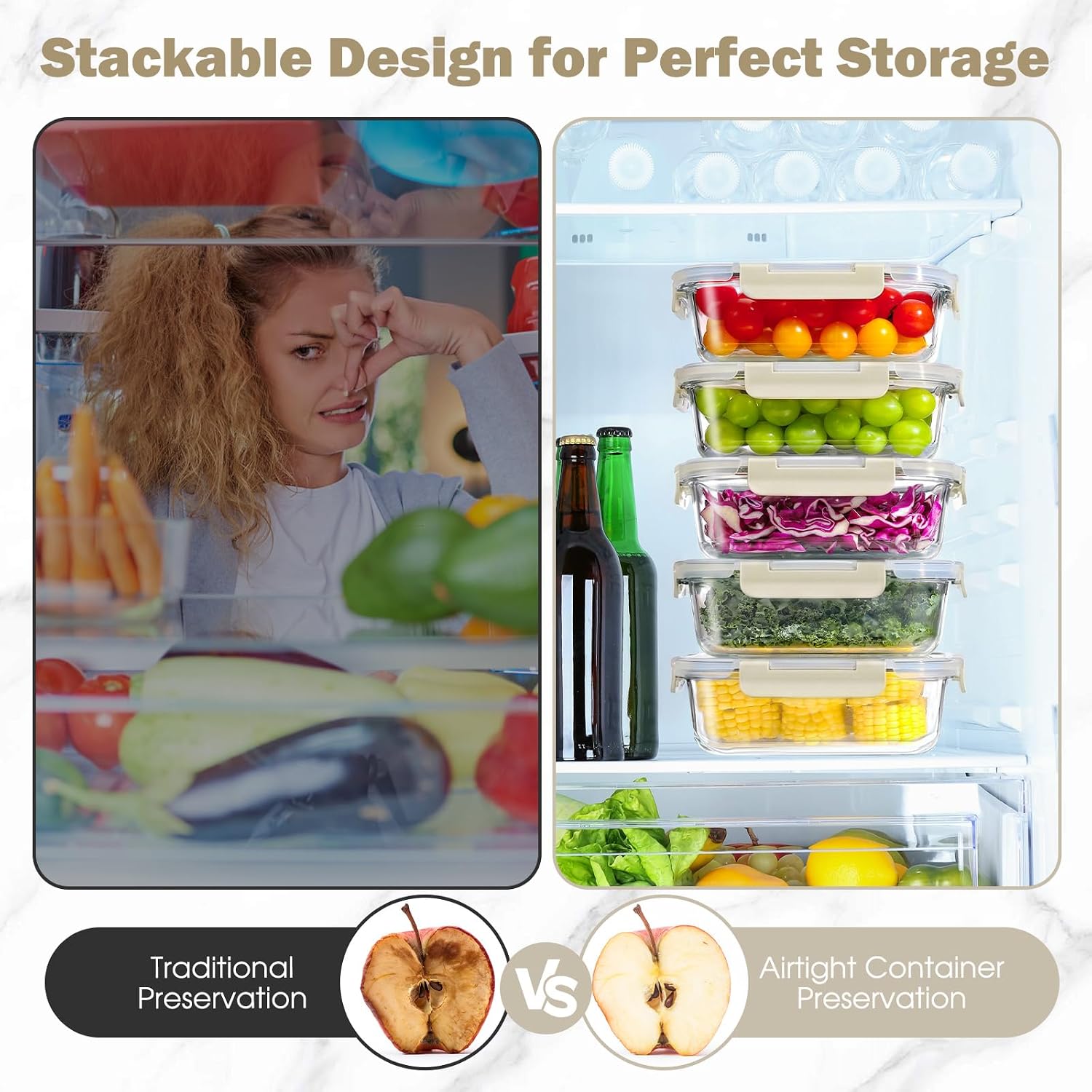 Detalle de YASHE Glass Containers with Lids, 10 Pack – Thick & Durable Borosilicate Glass Meal Prep Containers