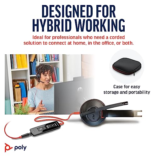 Detalle de Poly Blackwire 5210 Wired Headset by PLT — Flexible Noise-Canceling Boom Mic, Single-Ear, USB-C/USB-A/3.5mm