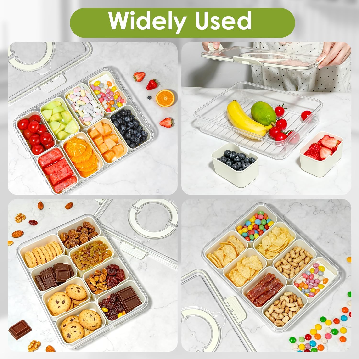 Thumbnail 3 de HRXFOZ Divided Serving Tray with Lid & Handle (8 Compartments) Portable Snack Box