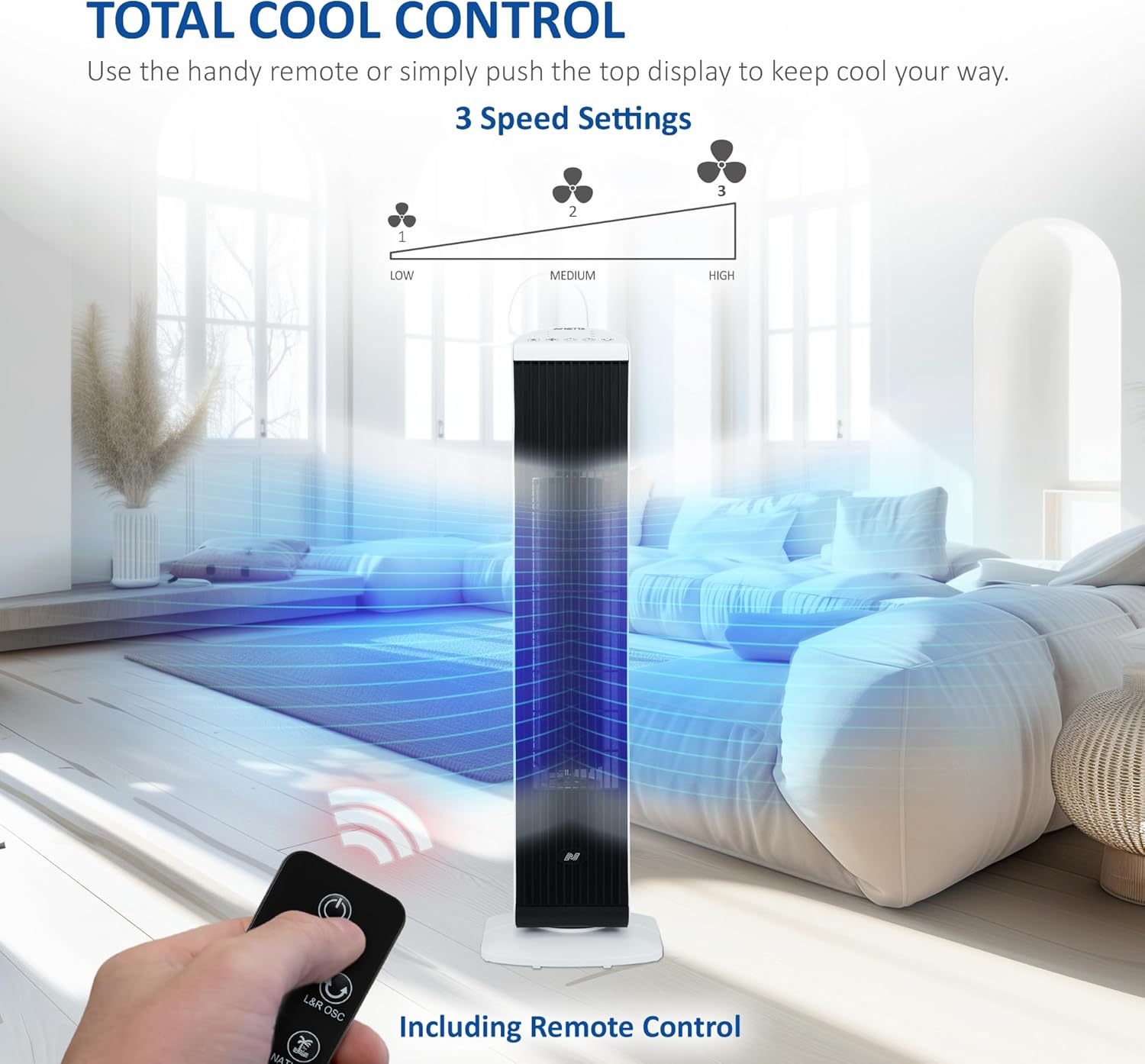 Thumbnail 3 de NETTA 30 Inch Tower Fan with Remote Control (Quiet Bladeless, 3 Speeds, 7-Hour Timer, 65° Oscillation) – White