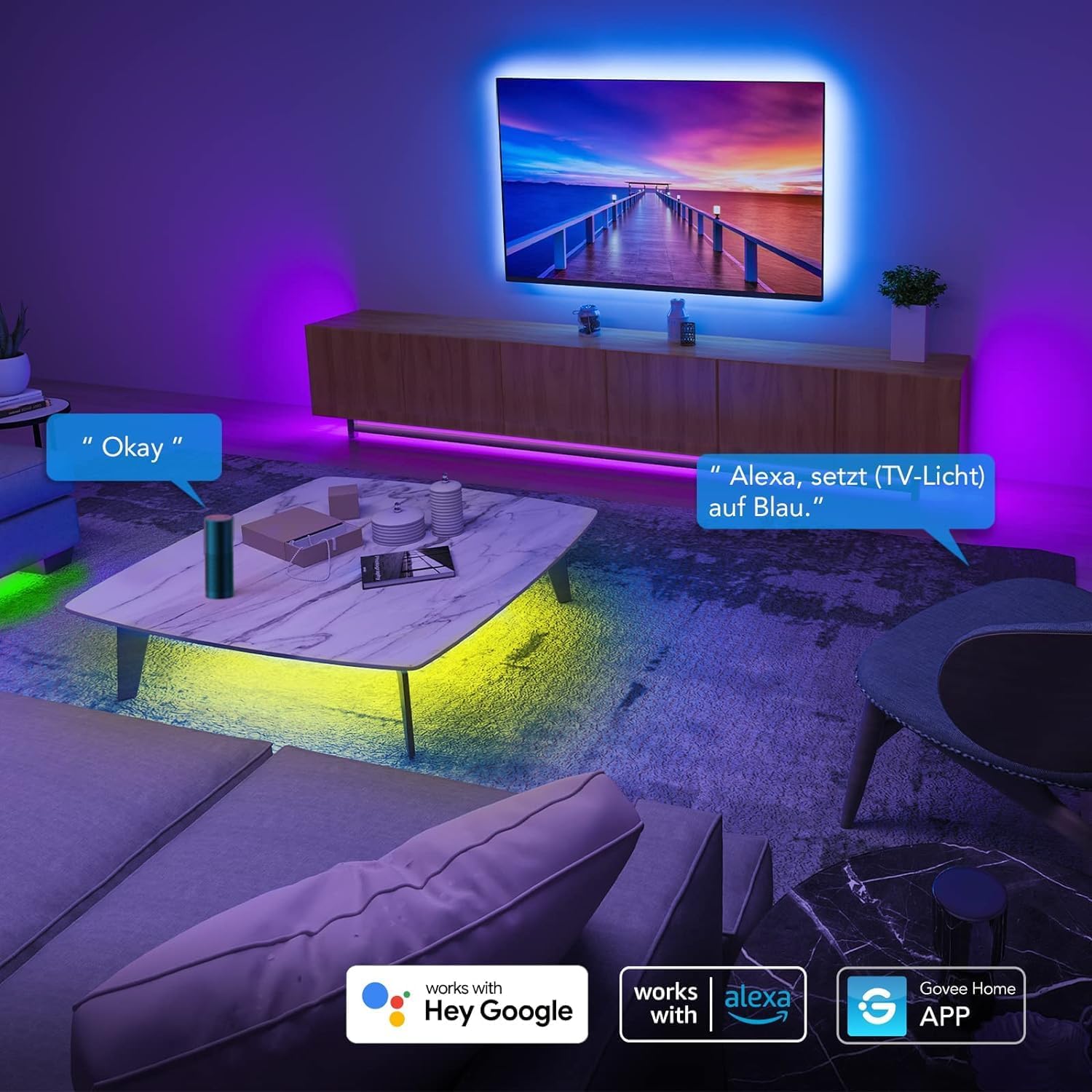 Detalle de Govee WiFi LED Strip 5 m (Smart RGB) – App-Steuerung, Musik-Sync und Sprachsteuerung mit Alexa & Google Assistant