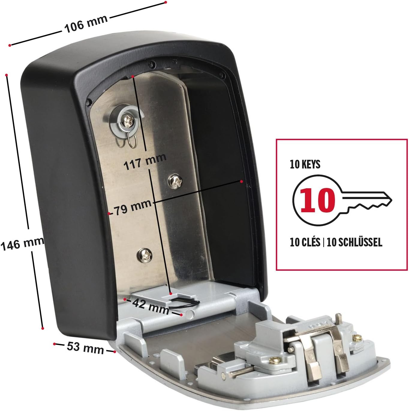 Detalle de Master Lock 5403EURD – Cassetta di Sicurezza per Chiavi Extra Large, montaggio a parete