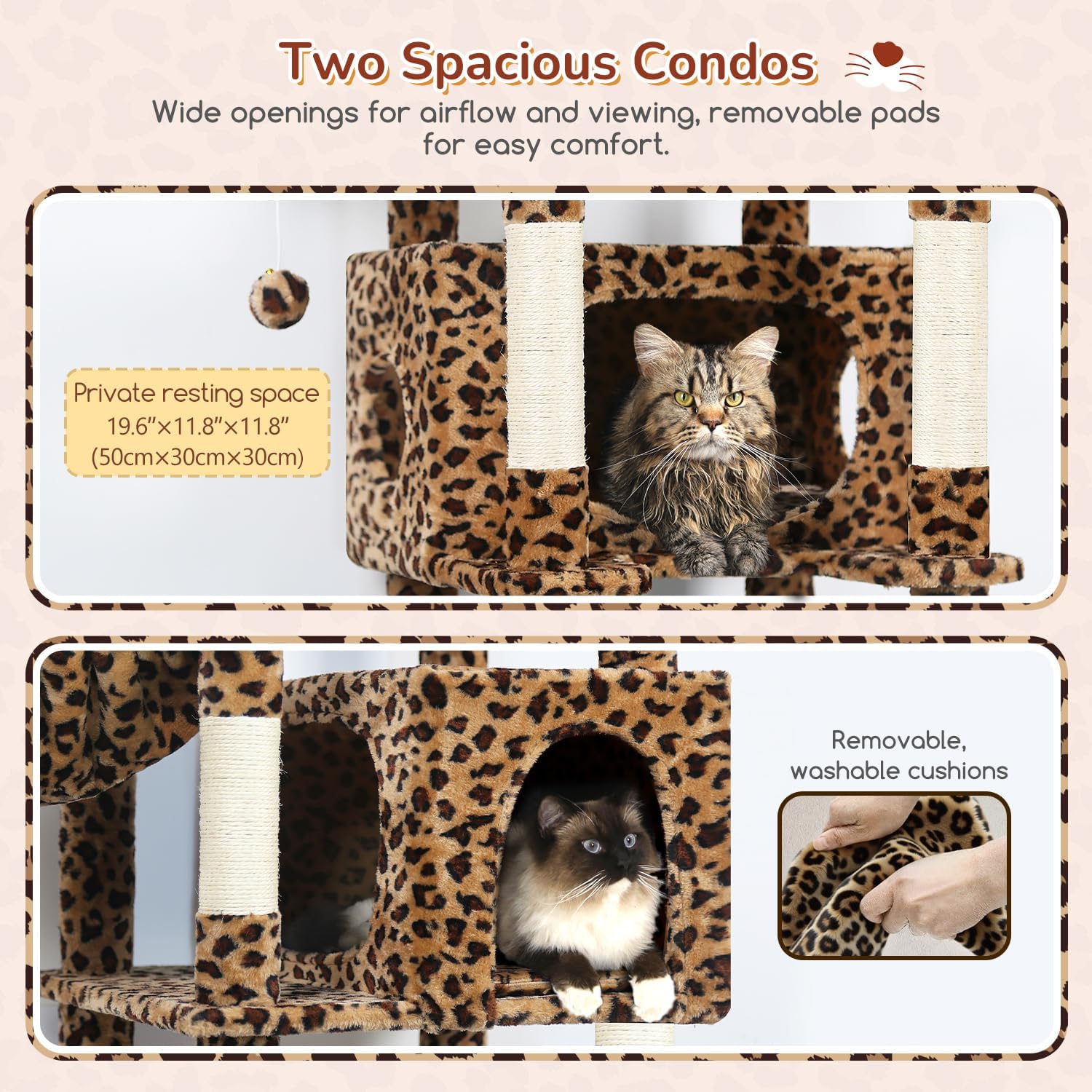 Detalle 2 de Globlazer S74 Leopard Cat Tree for Large Cats, 74-Inch, 7 Levels