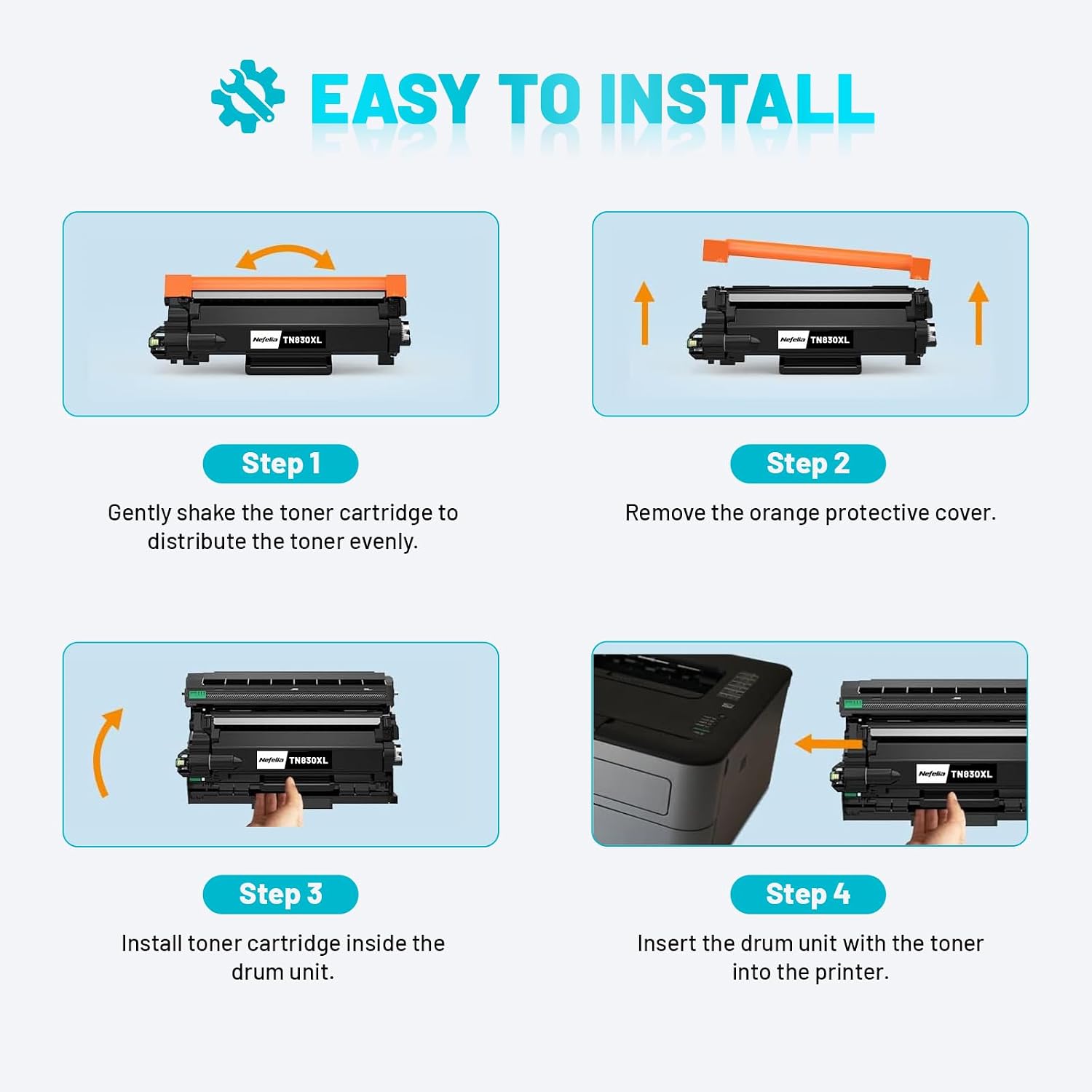 Detalle de Nefelia TN830XL Toner Cartridge 4-Pack, Black, with Chip