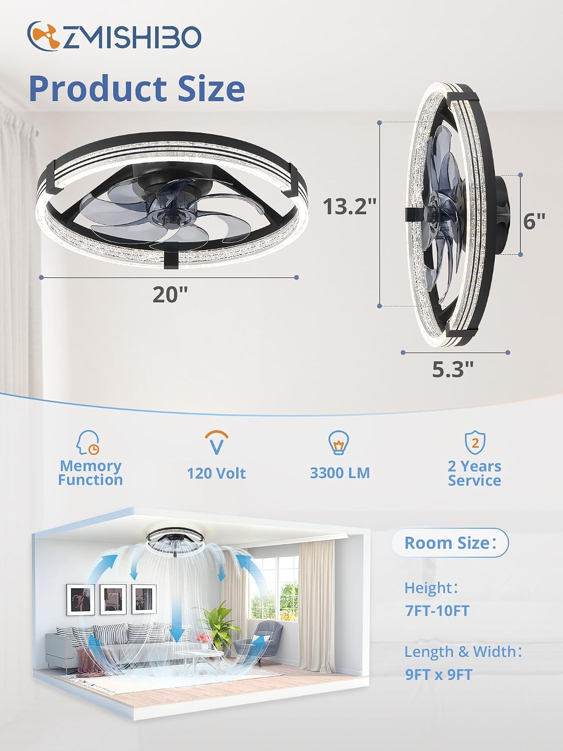 Detalle de ZMISHIBO Ceiling Fan with Light, 20-Inch