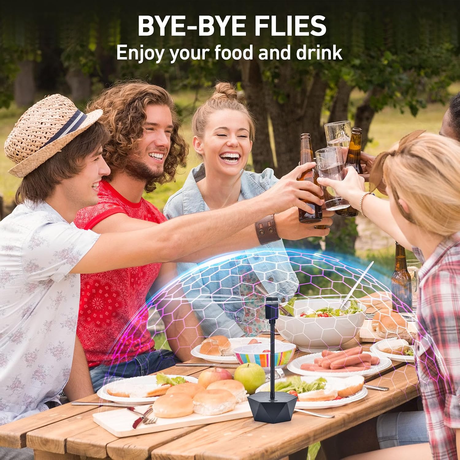 Thumbnail 1 de GUIDOT Tabletop Fly Fan for Food, Foldable Black ABS and Metal Spinner